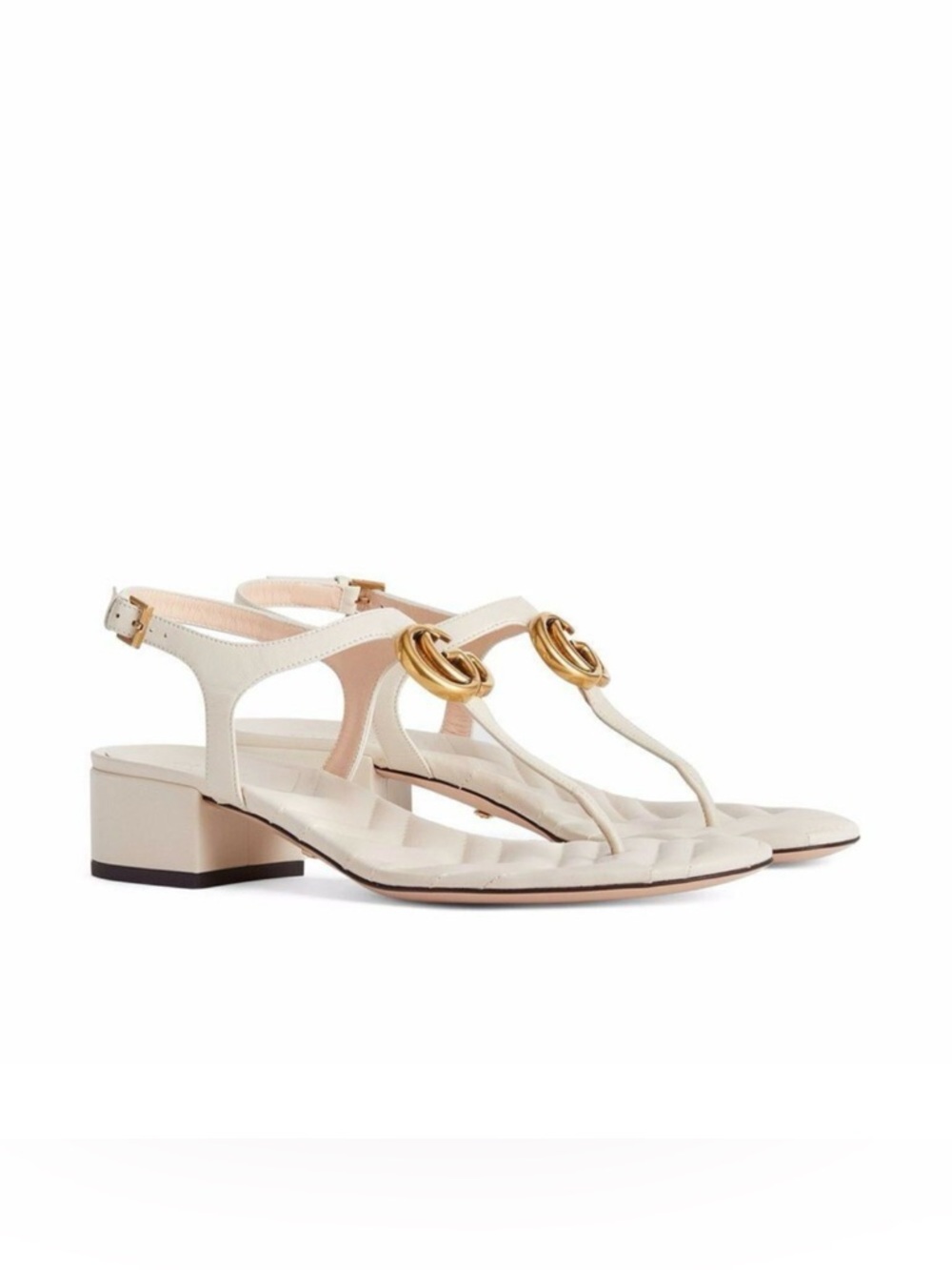 Gucci GG Marmont Low Heel Leather Sandals